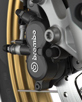 We see the black Brembo brake system.